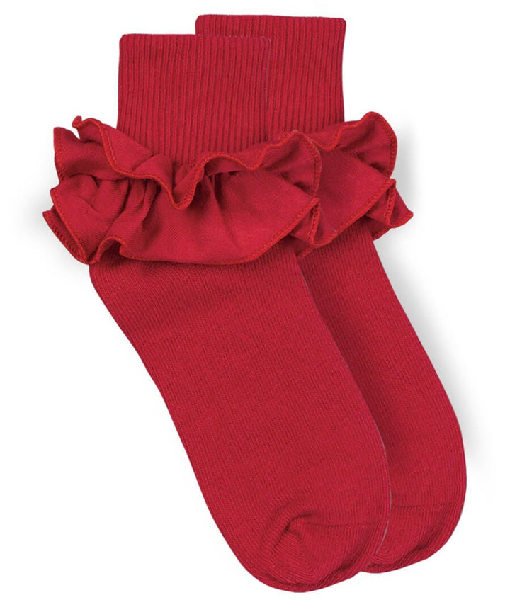 Girls turn cuff ruffle socks- red