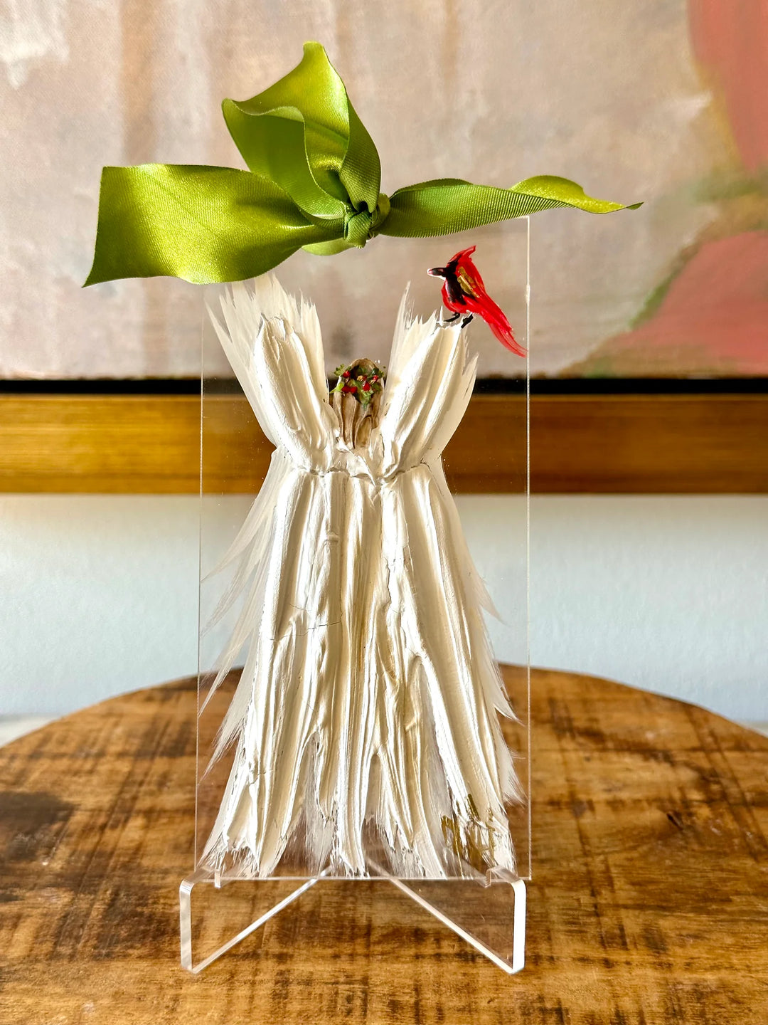 Acrylic fine art print- Angel with Cardinal ornament