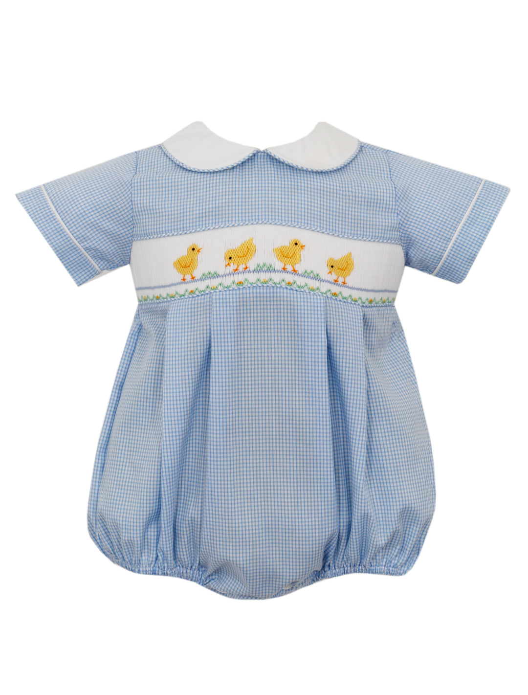 Boy Bubble- Blue Gingham with Chick Smocking