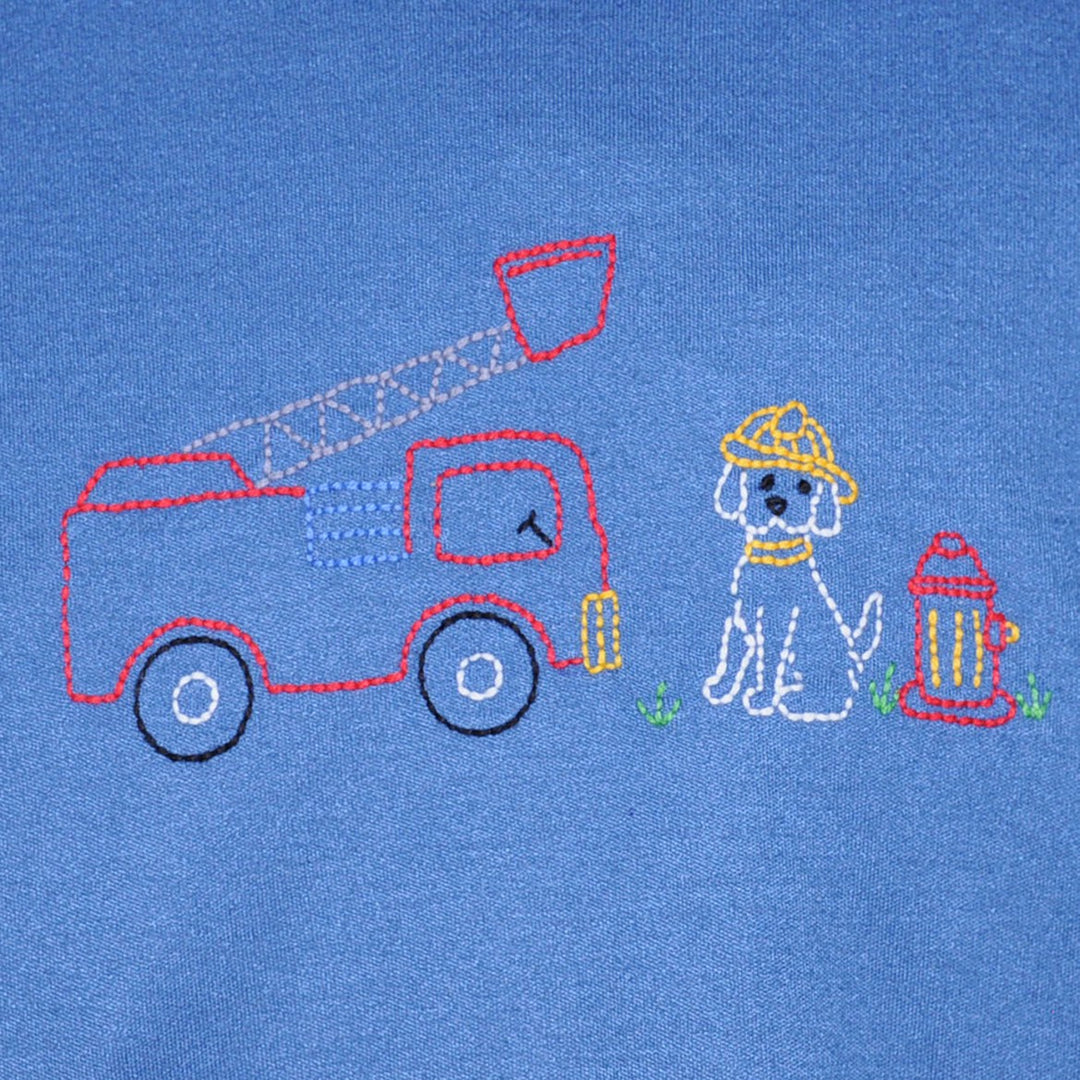 Embroidered Tee- Dog with Firetruck