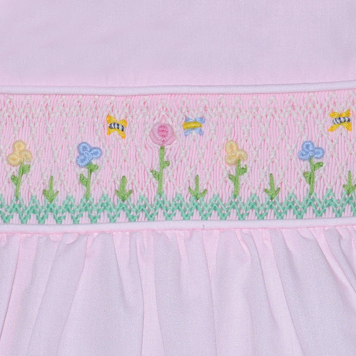 Pink Spring Flowers Smocked Bubble