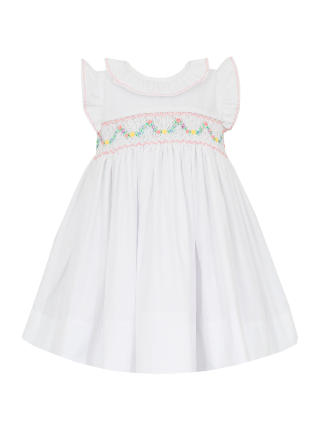 Diana White Poplin Float Dress with Pastel Smocking