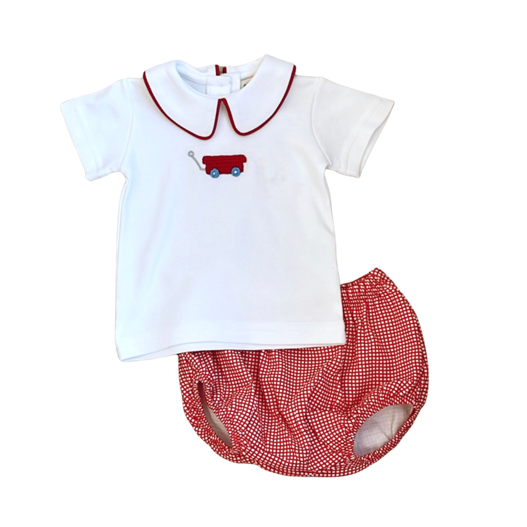 Knit Diaper Cover Set- Red Wagon