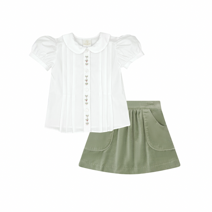 Isabella Velvet Skirt Set- Leyland Green