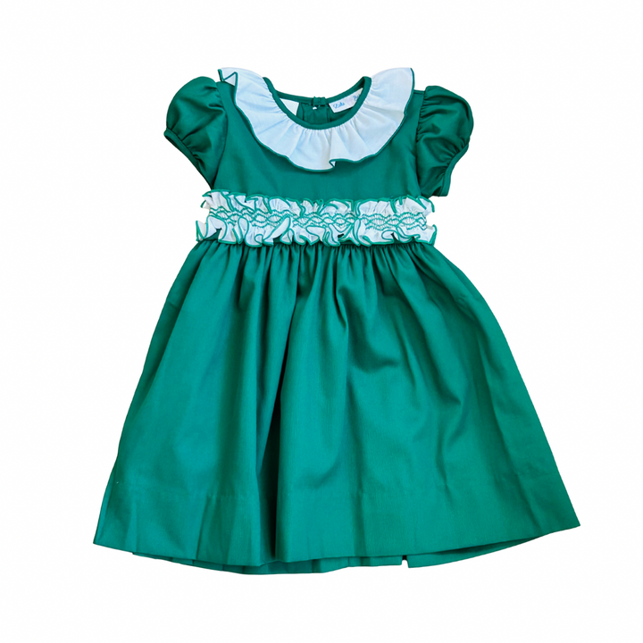 Classic Green Smocked Ruffle Sash Dress