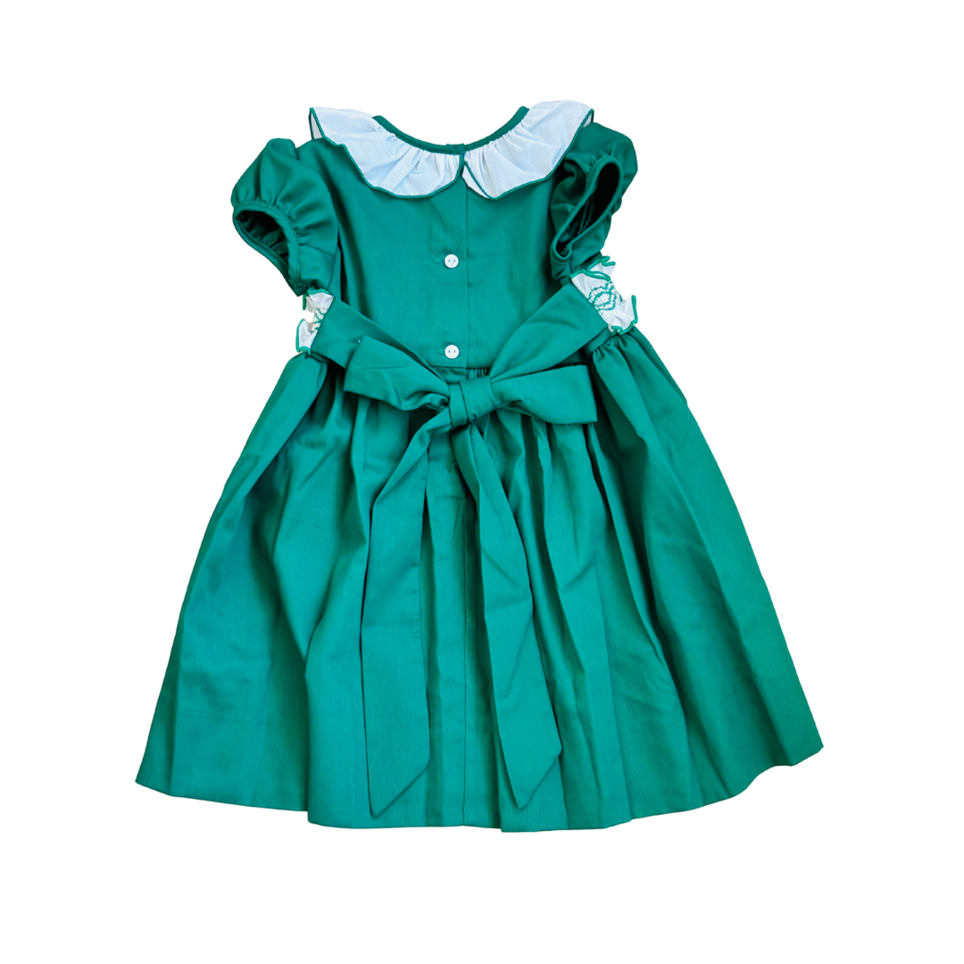 Classic Green Smocked Ruffle Sash Dress