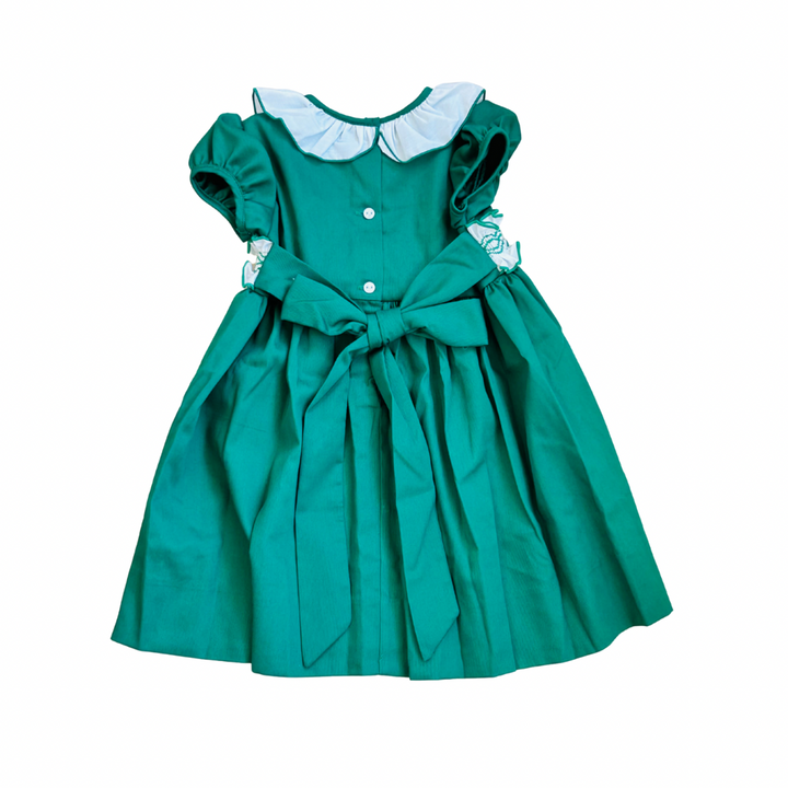 Classic Green Smocked Ruffle Sash Dress