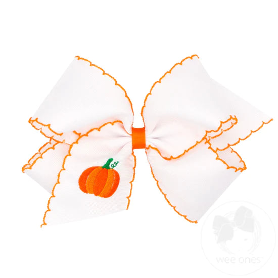 Pumpkin embroidered bow- medium