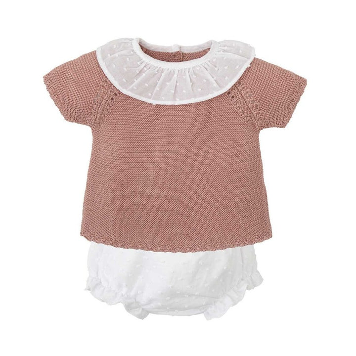 Mauve Sweater Diaper Set with White Swiss Dot Details