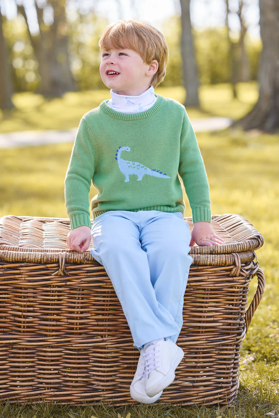 Intarsia Sweater- Blue Dinosaur