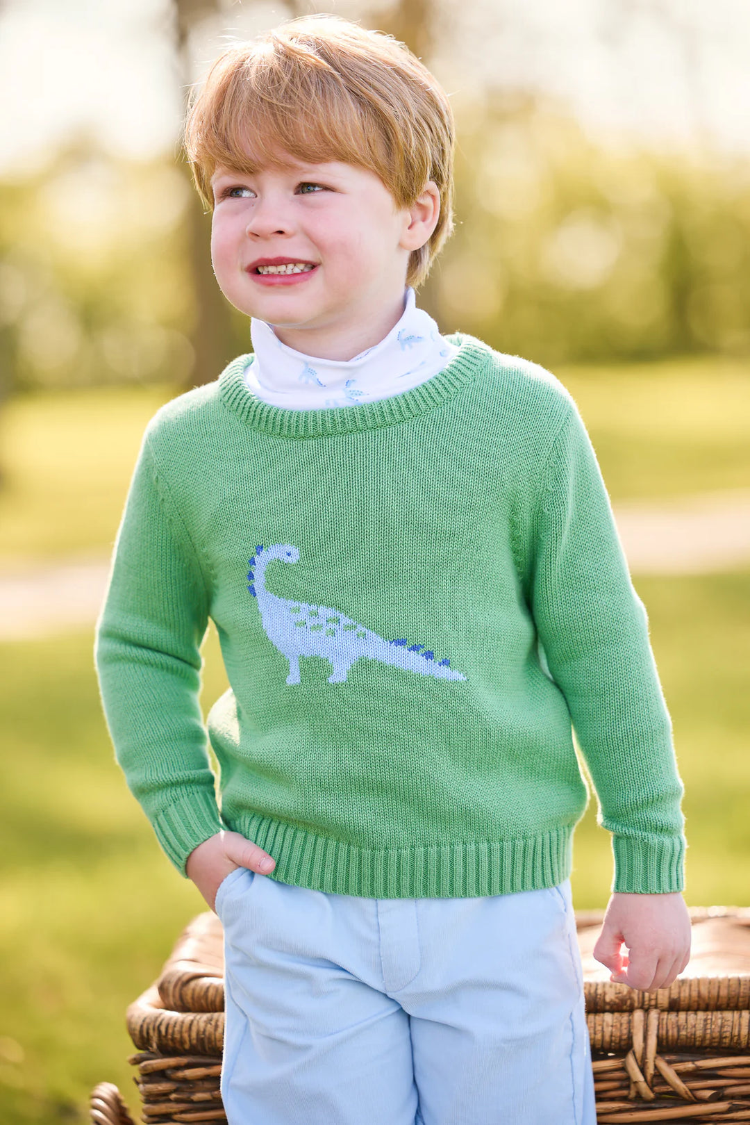 Intarsia Sweater- Blue Dinosaur