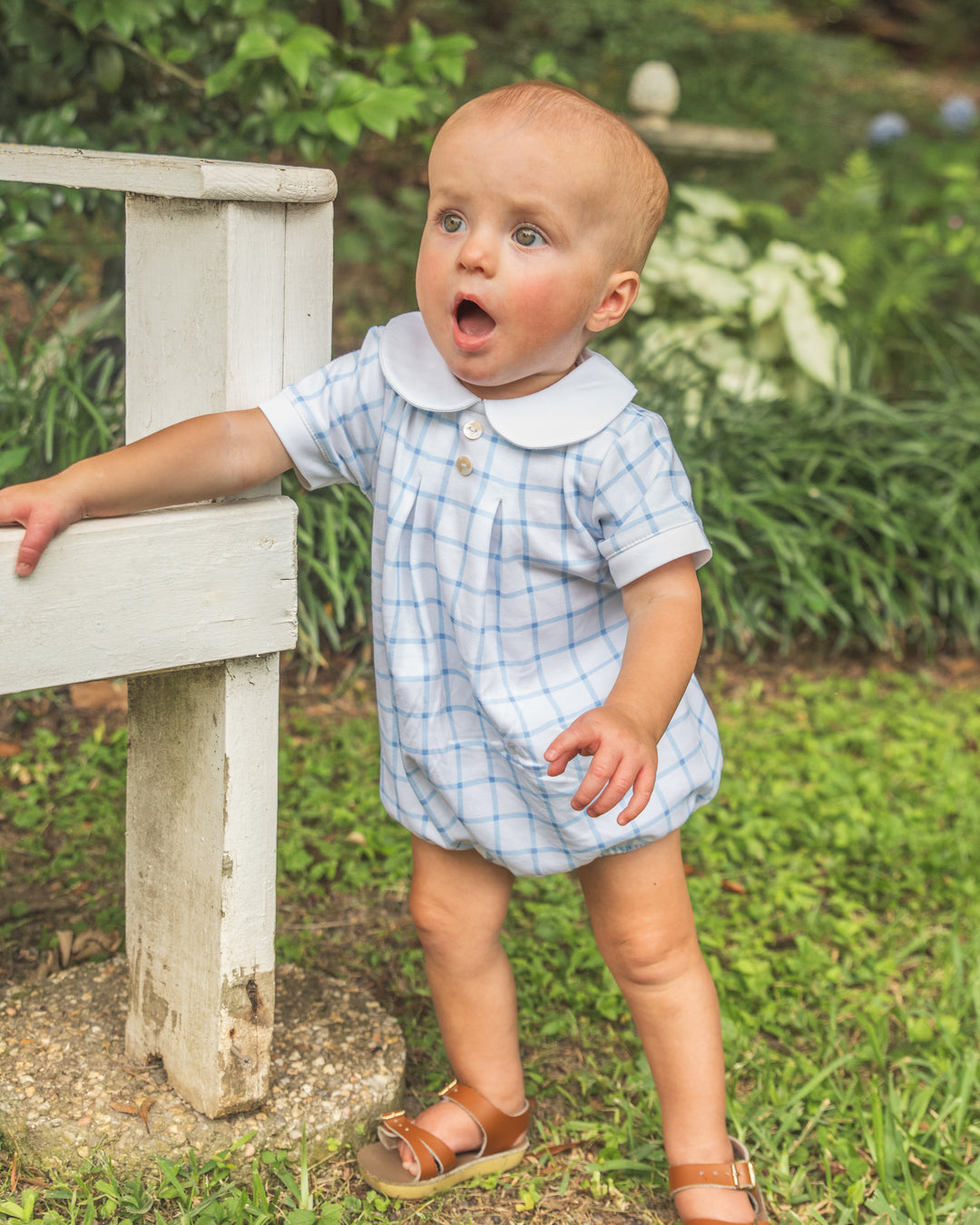 Boy Knit Blue Windowpane Bubble