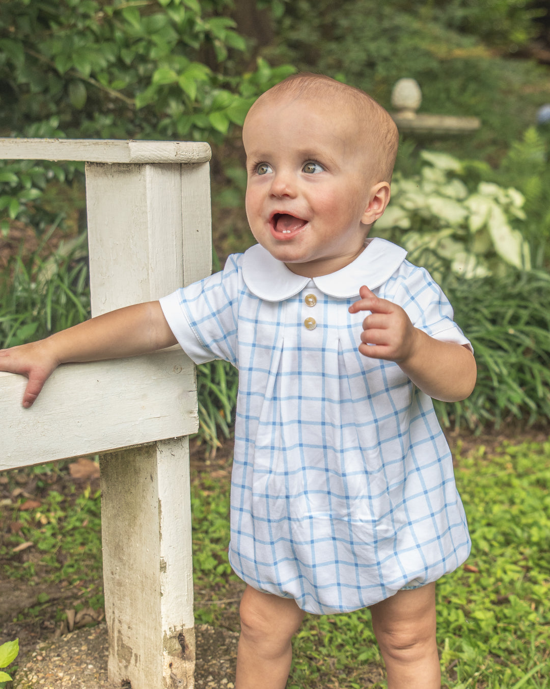 Boy Knit Blue Windowpane Bubble