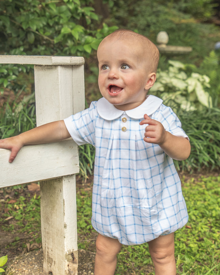 Boy Knit Blue Windowpane Bubble