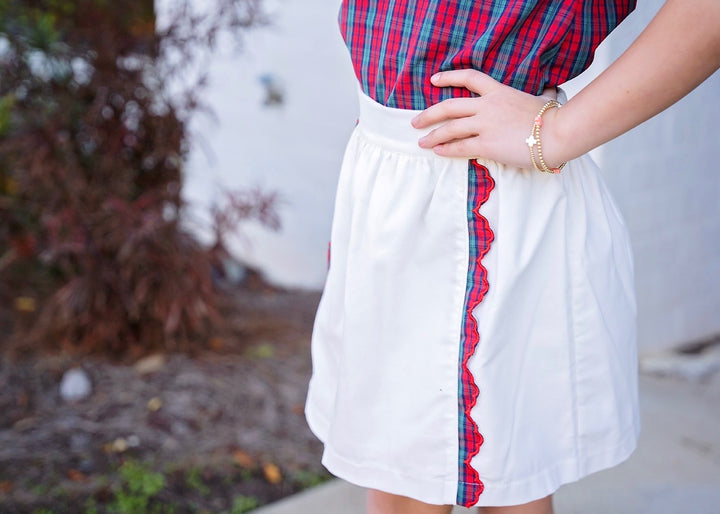 PRE ORDER Kate Skirt Set - White Cord, Red Christmas Plaid
