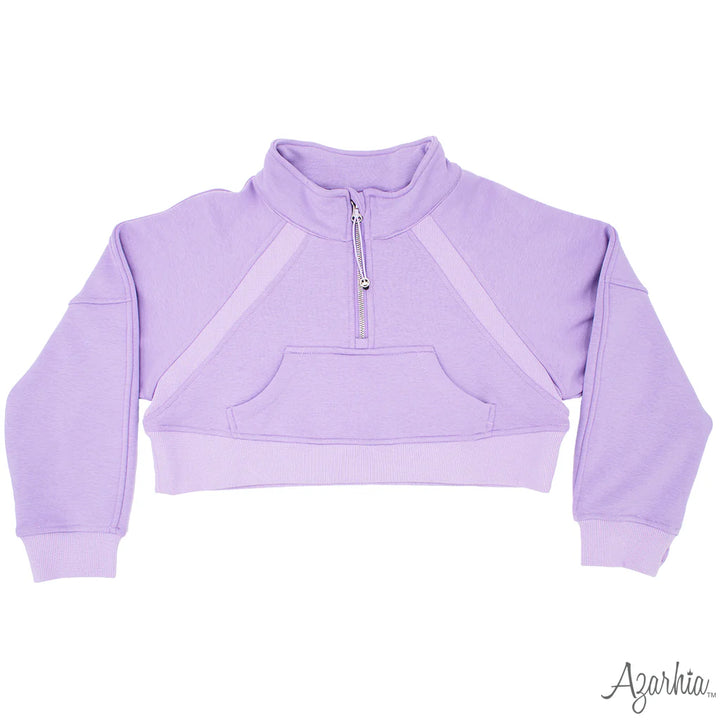 Oversized Cropped 1/4 Zip Sweatshirt- Lavender