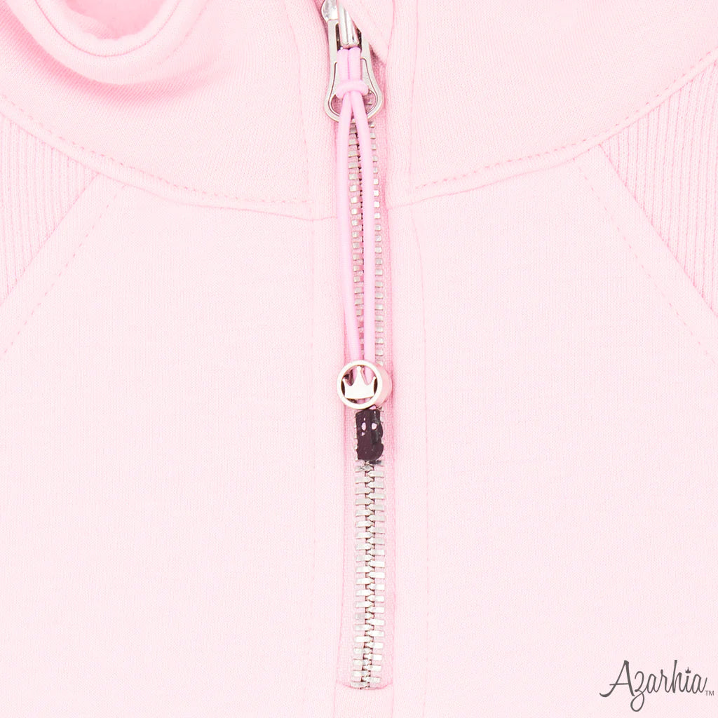 Oversized Cropped 1/4 Zip Sweatshirt- Light Pink
