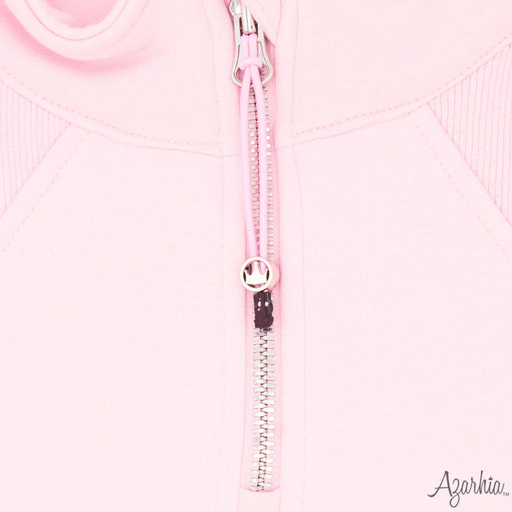 Oversized Cropped 1/4 Zip Sweatshirt- Light Pink