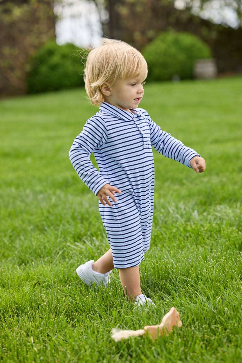 Long Sleeve Polo Romper- Winslow Stripe