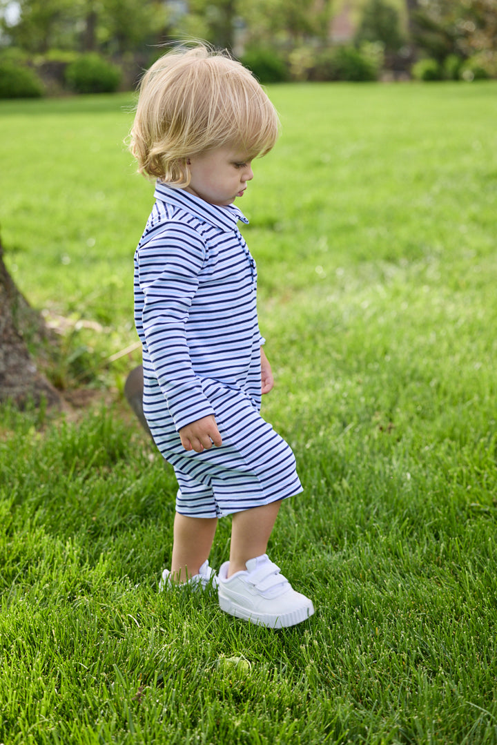 Long Sleeve Polo Romper- Winslow Stripe