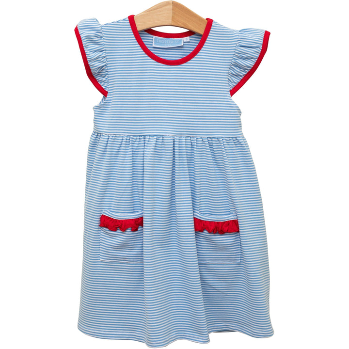 Lucy Dress- Cornflower/Red