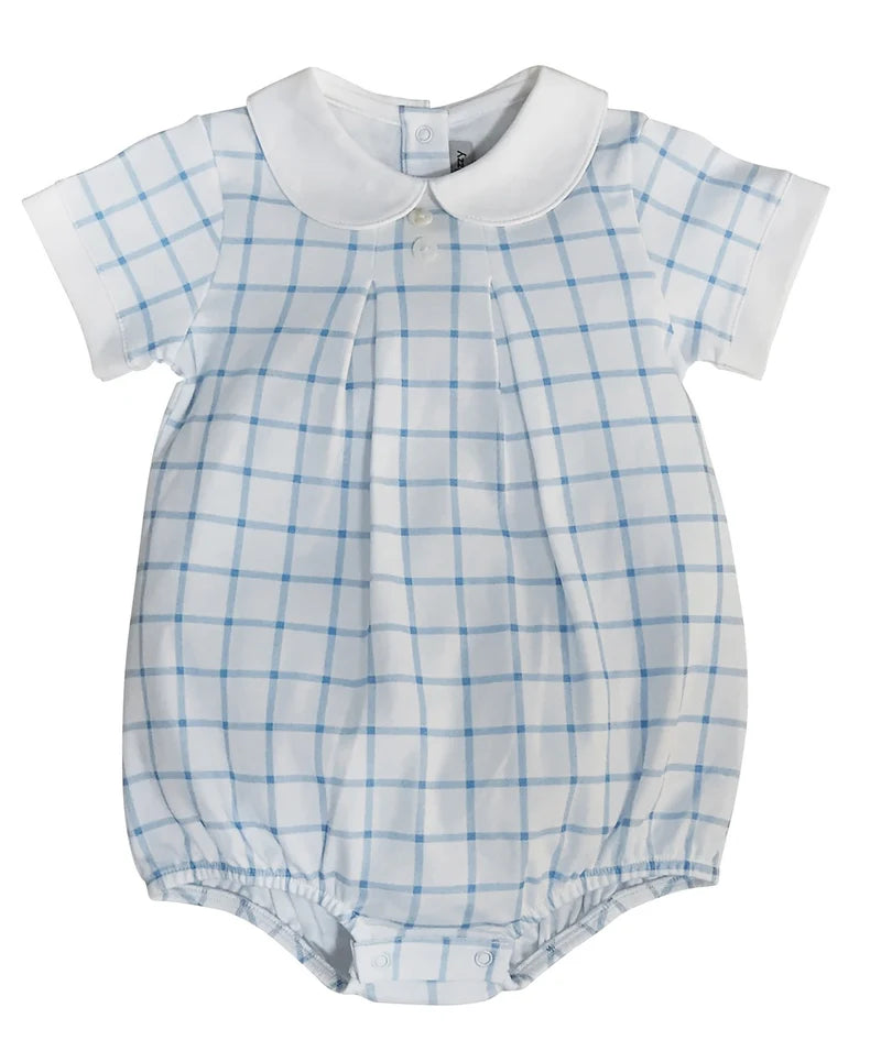 Boy Knit Blue Windowpane Bubble