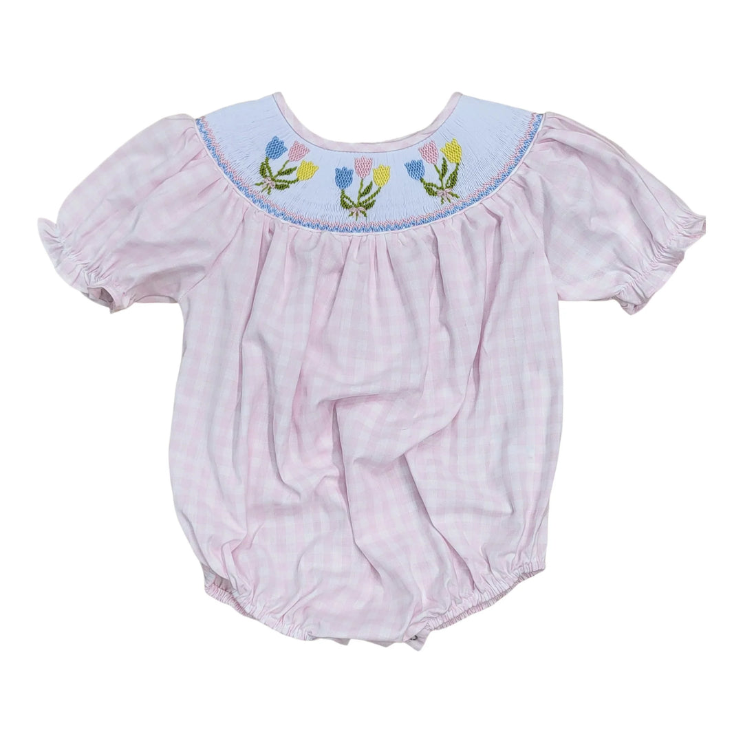 Pink Gingham Tulip Smocked Bubble