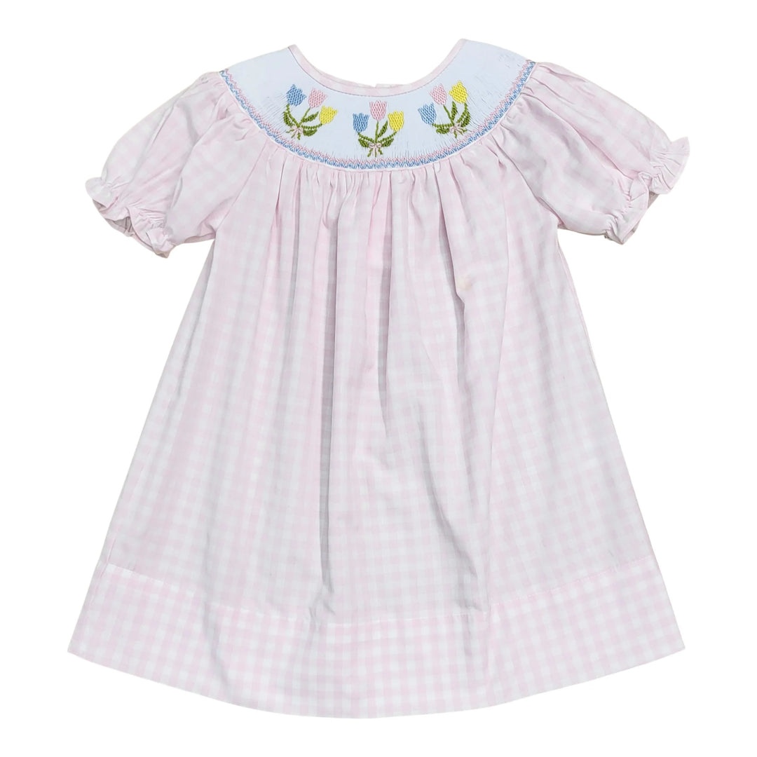 Pink Gingham Tulip Smocked Dress