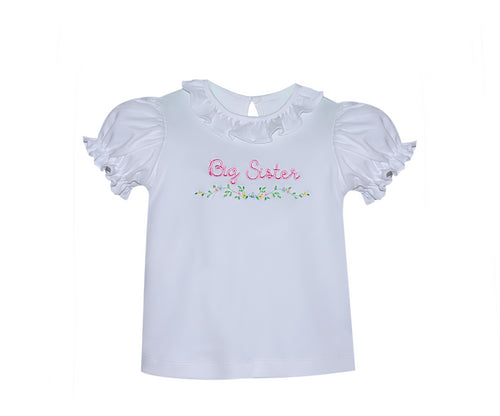 Big Sister Tee- White Hand Stitched
