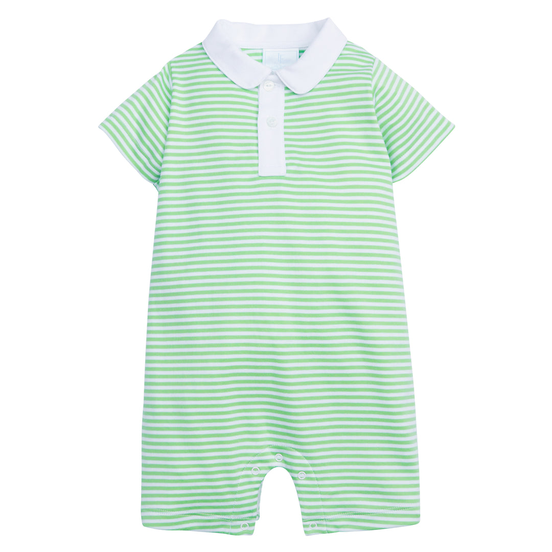 Peter Pan Polo Romper- Green Stripe