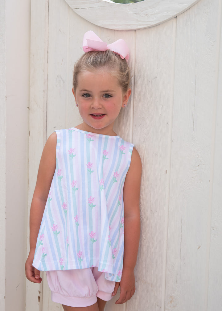 Lottie Bloomer Set- Knit Floral Pastel Stripe