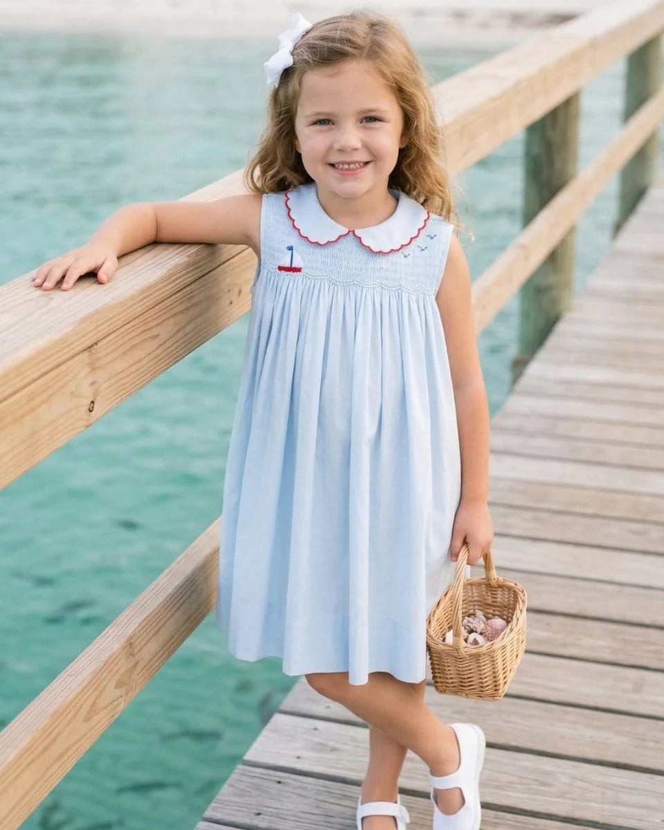 Ella Dress- Brentwood Blue Sailboat