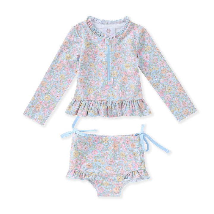 Long Sleeve Rash Guard Swim- Blue Floral
