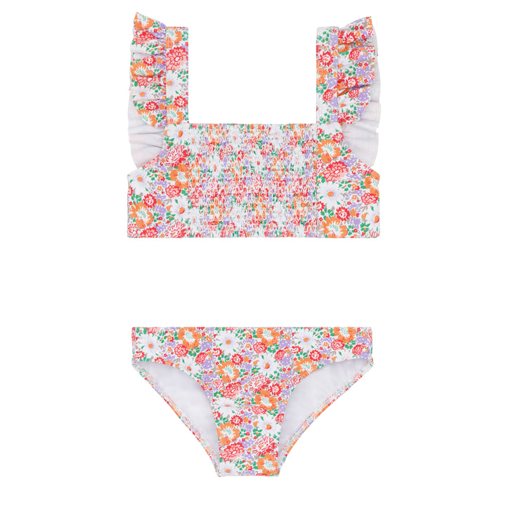 Island Blossom Smocked Ruffle Strap Bikini