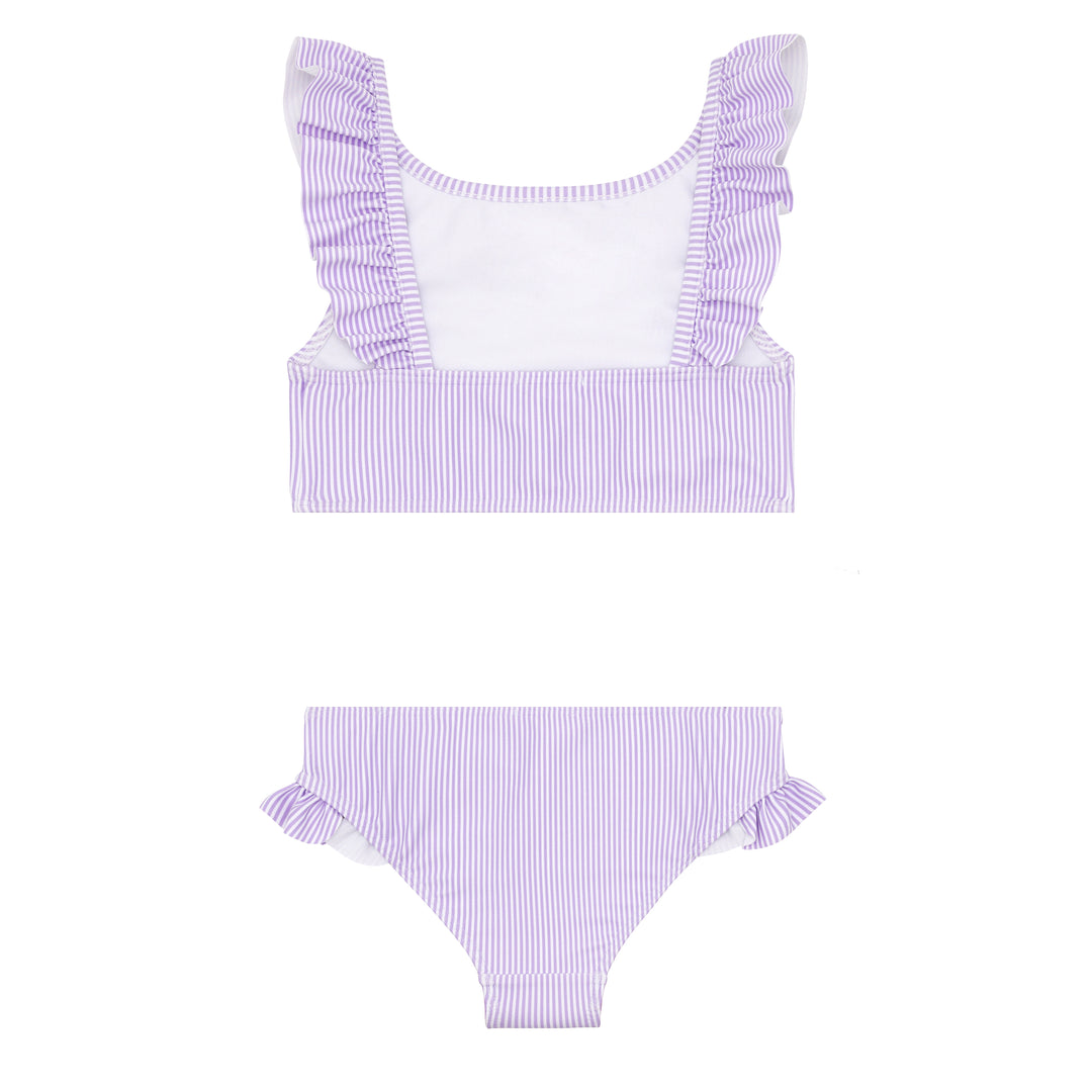 Lavender Stripe Ruffle Neck Bikini