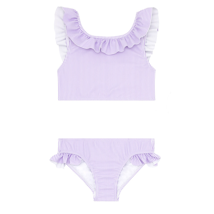 Lavender Stripe Ruffle Neck Bikini