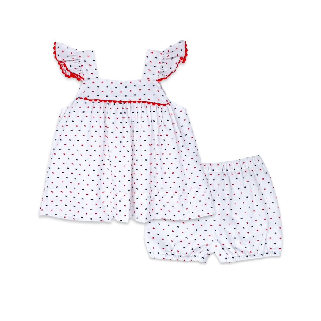 Sally Swing Set- Navy and Red Swiss Dot