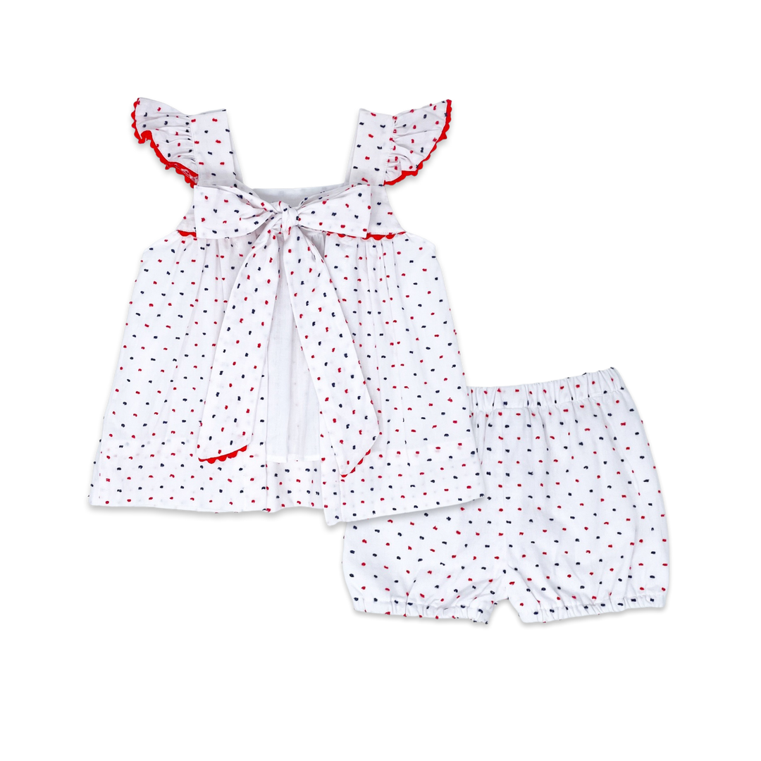 Sally Swing Set- Navy and Red Swiss Dot