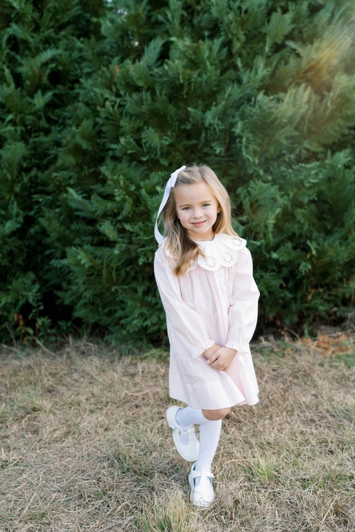 Chloe Dress- Pink Batiste, Wreath