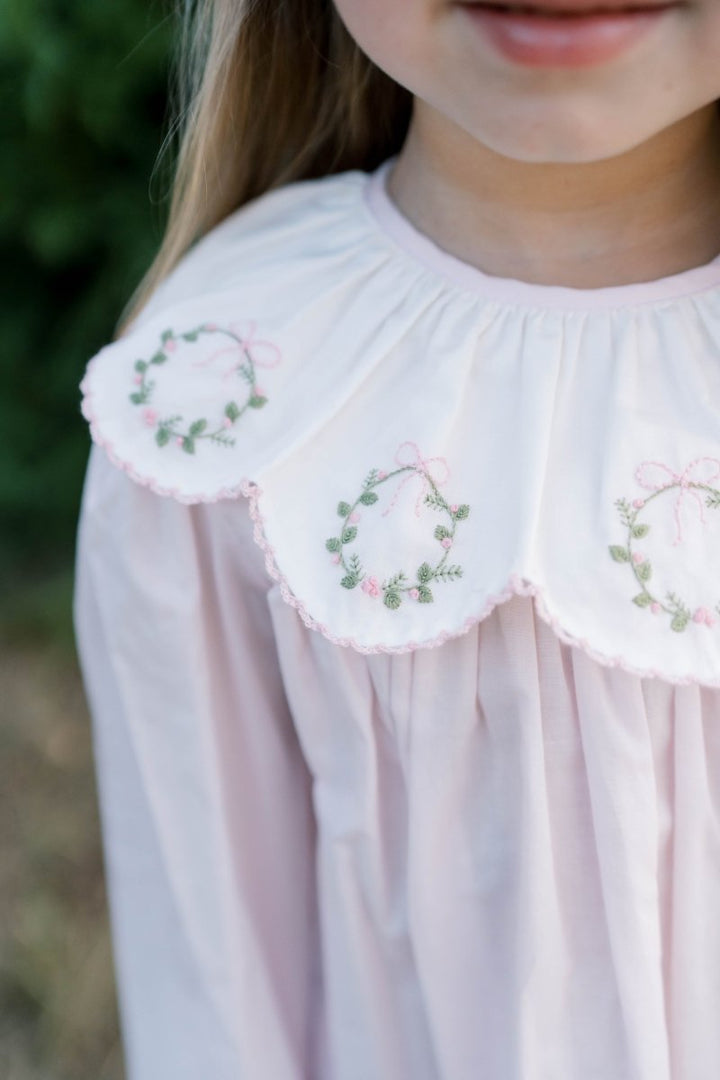 Chloe Dress- Pink Batiste, Wreath