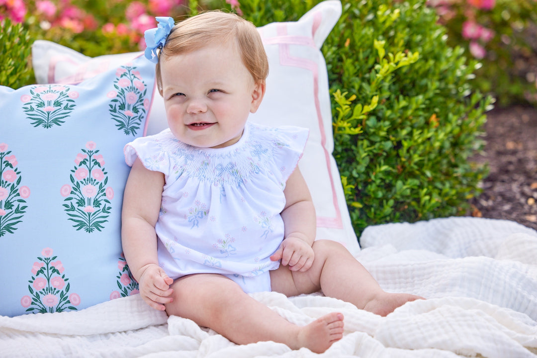 Smocked Bishop Bubble- Blue Bow Bouquet