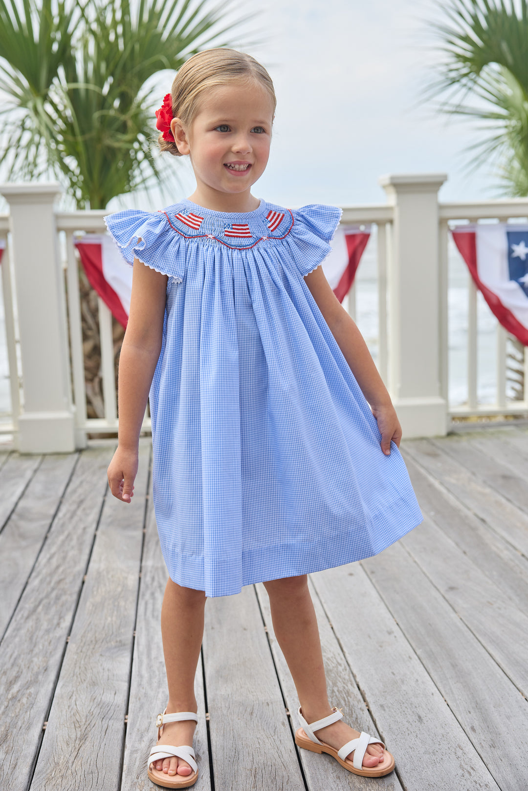 Smocked Bishop Dress- Flags