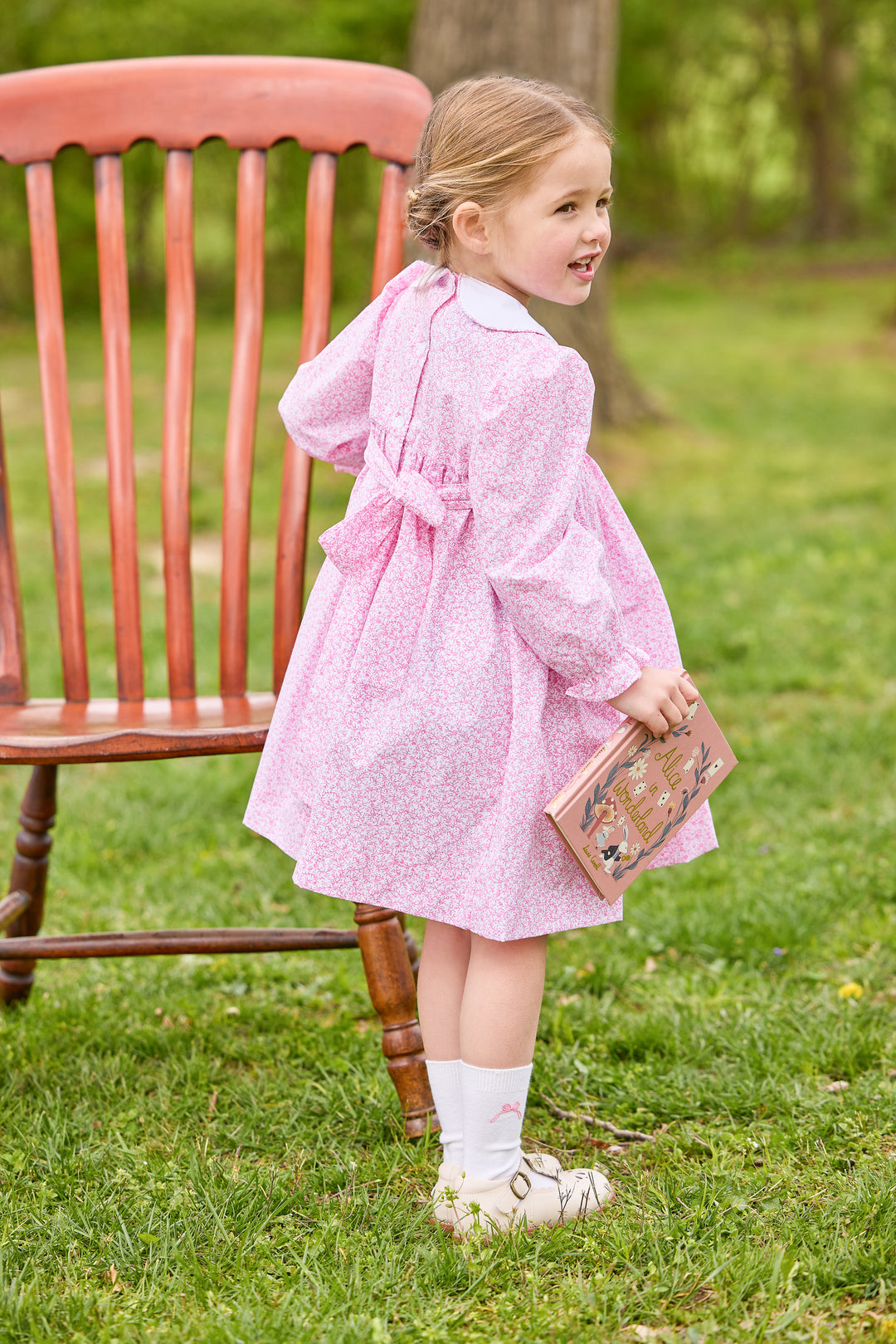 Smocked Natalie Dress- Pink Vinings