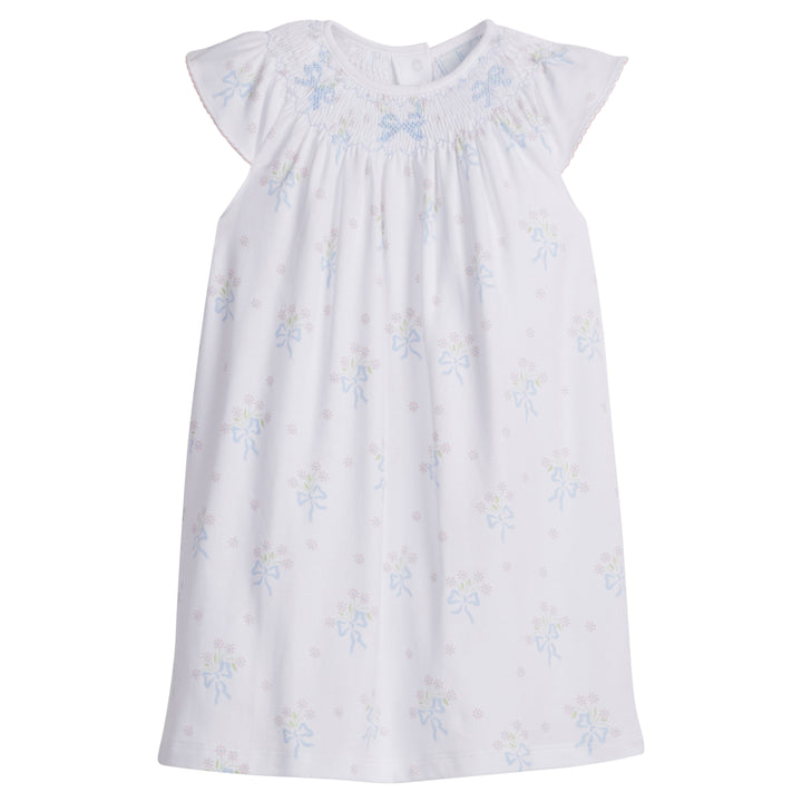 Smocked Bishop Dress- Blue Bow Bouqet