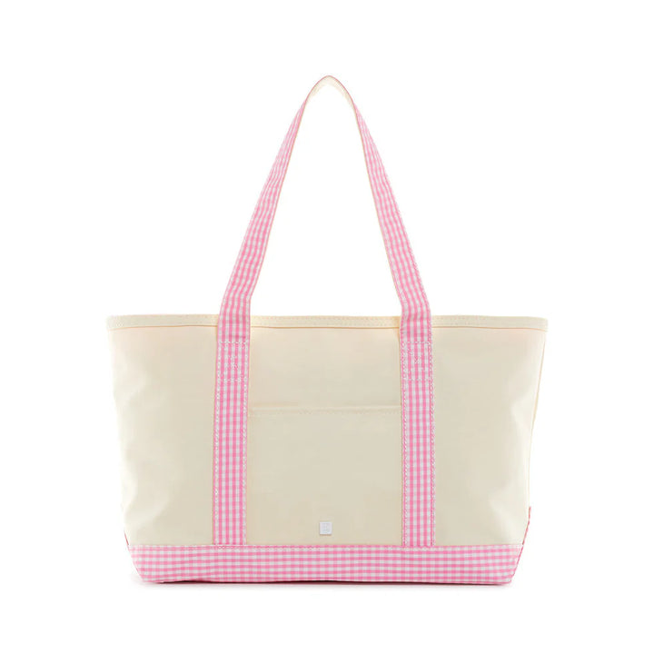 Medium Tote- Natural Coated Canvas Pink Gingham Trim