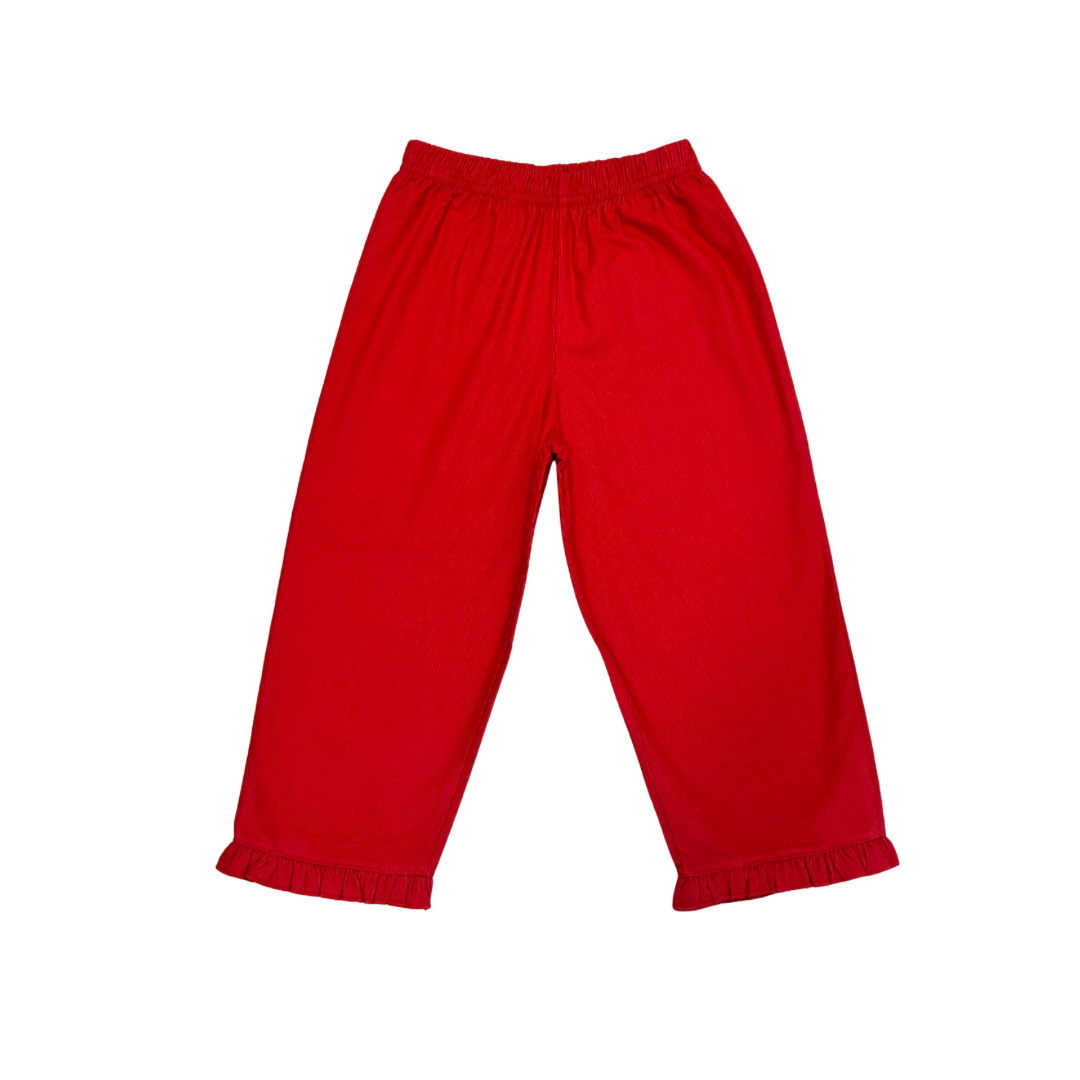 Ruffled Corduroy Pants- Red