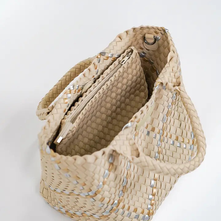 Beige Metallic Woven Tote