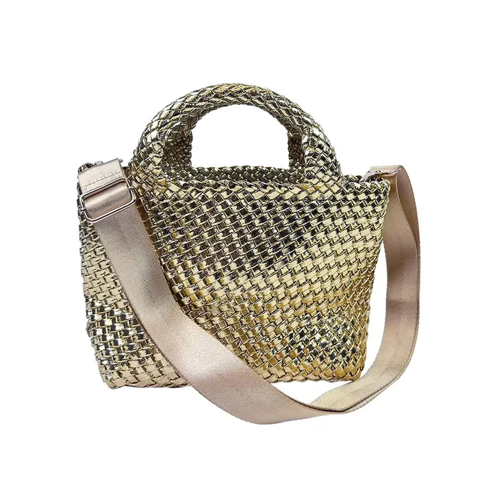 Lexie Metallic Woven Tote- Gold