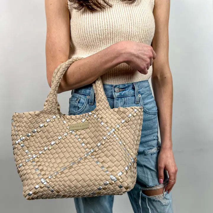 Beige Metallic Woven Tote