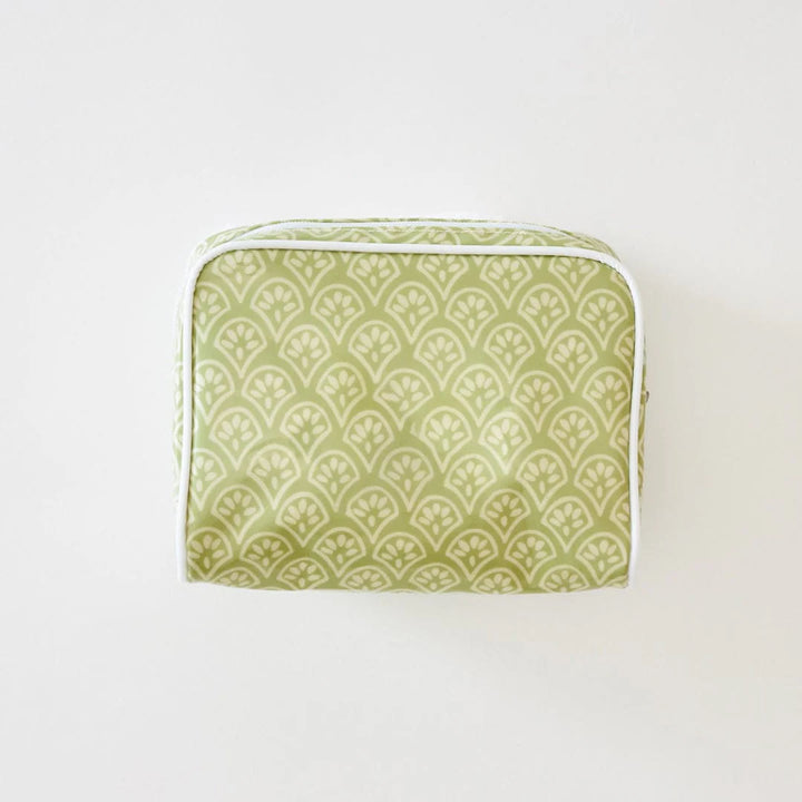 Small Green Block Print Cosmetic Bag